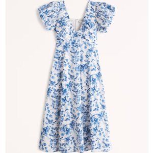 A & F Puff Sleeve Plunge Midi Dress